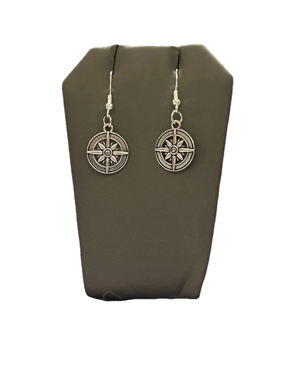 Steampunk Handmade Silver Tone Compass Dangle Earrings Nautical Pirate Style